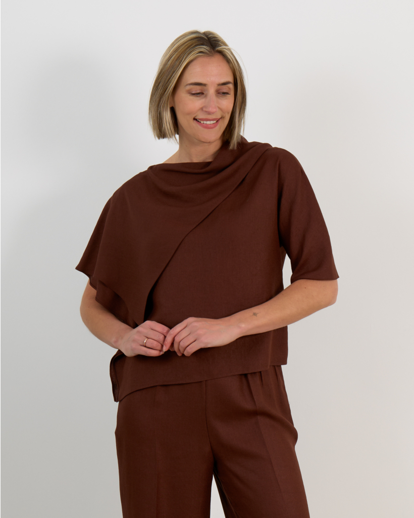 Estel Brown Short-Sleeve Blouse