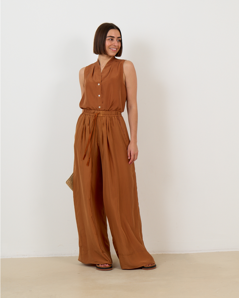 Silk Sleeveless Button-Front Blouse - Bronze