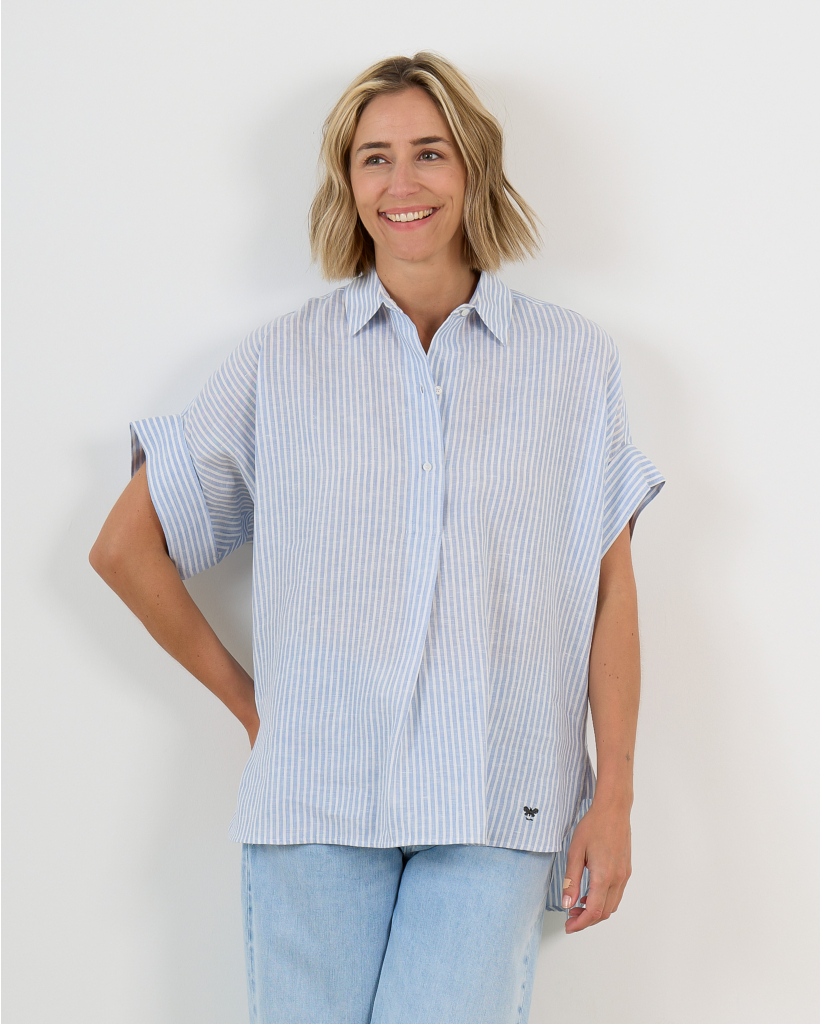 Printed Linen Canvas Shirt Blue