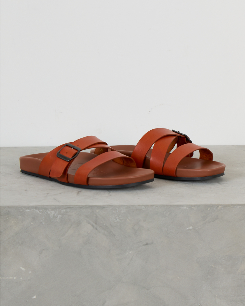 Leather Sandals with Buckle Red Skin
