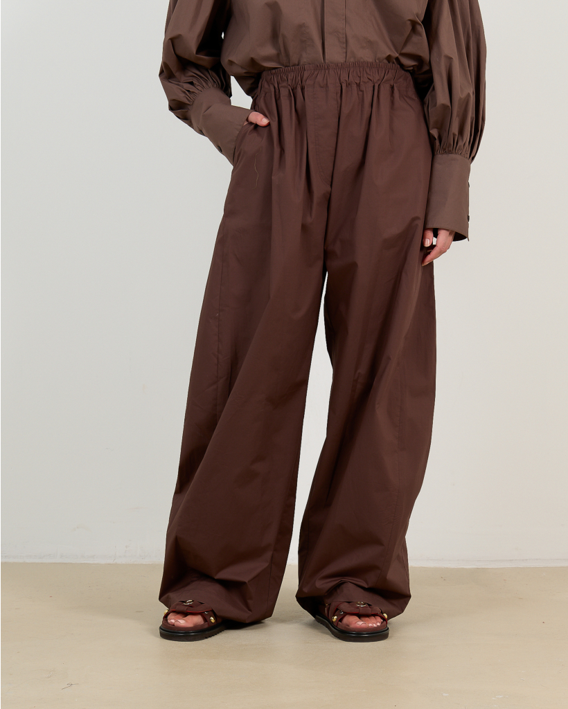Dora Poplin Relaxed Trousers Dark Brown