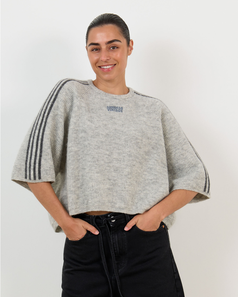 Vitow Heathered Sweater with Stripes in Grey