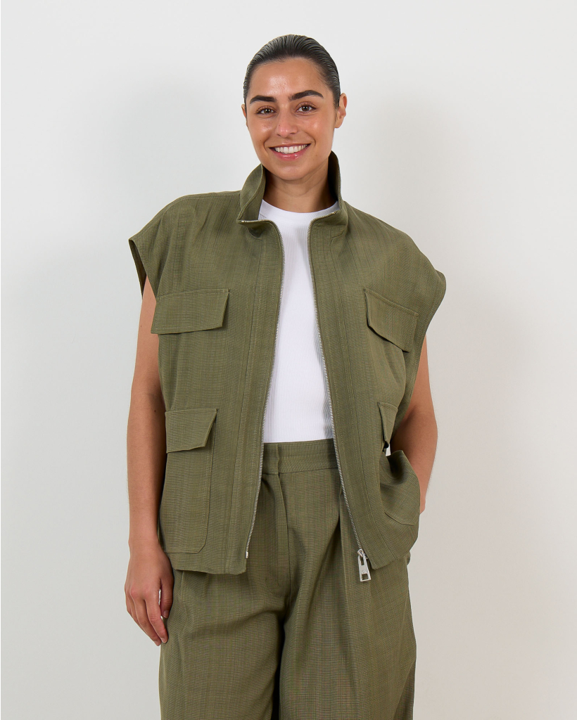Gilma Khaki Gilet with Pockets
