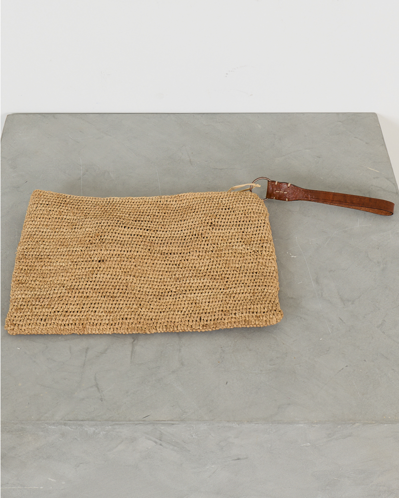 Ampy Crocheted Raffia Clutch - Tea