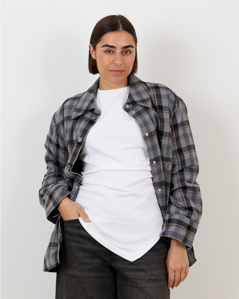 Biana Padded Checked Shacket Grey