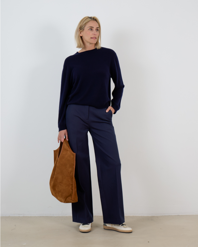 Cashmere Oversized Crewneck Pullover Sweater Navy
