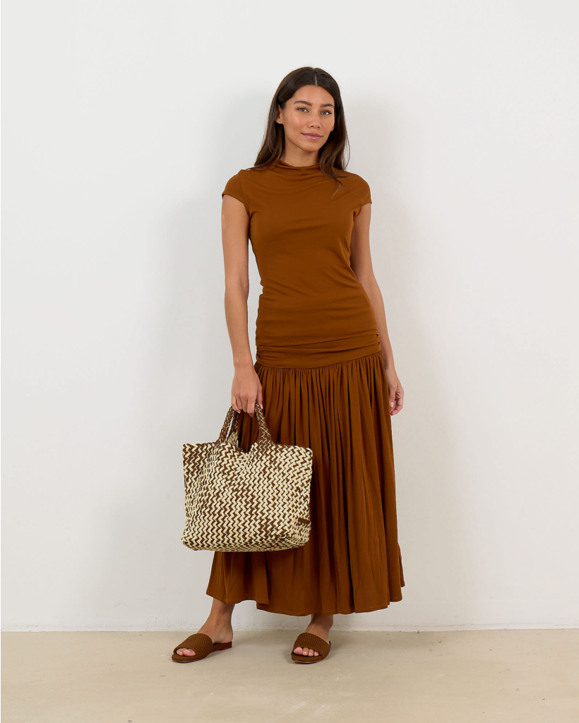 Nora Viscose Jersey Top with Stretch in Walnut Brown