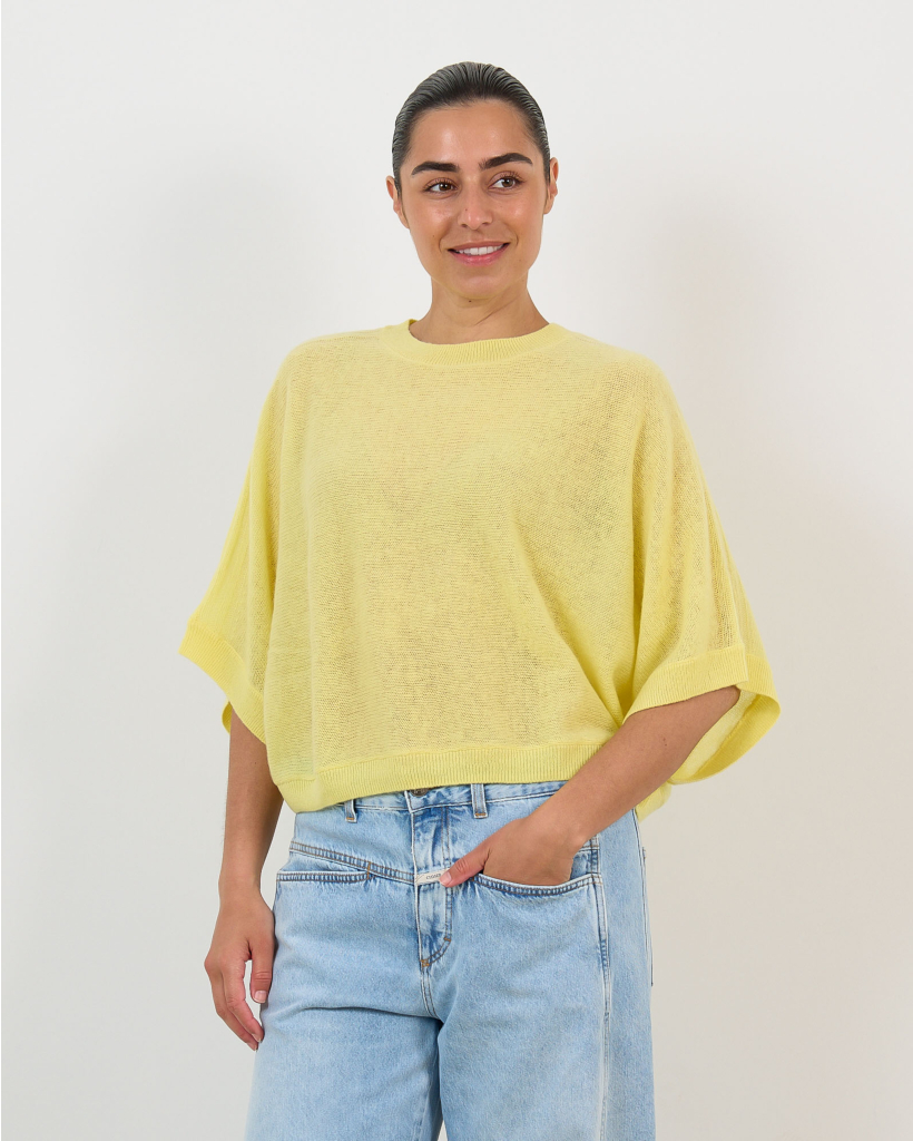 Benedicta Cashmere Short-Sleeve Sweater Lemon Fizz
