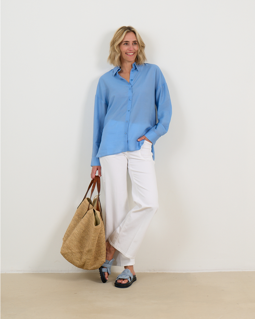 Ultra Light Silk Tencel Oversized Shirt Blue