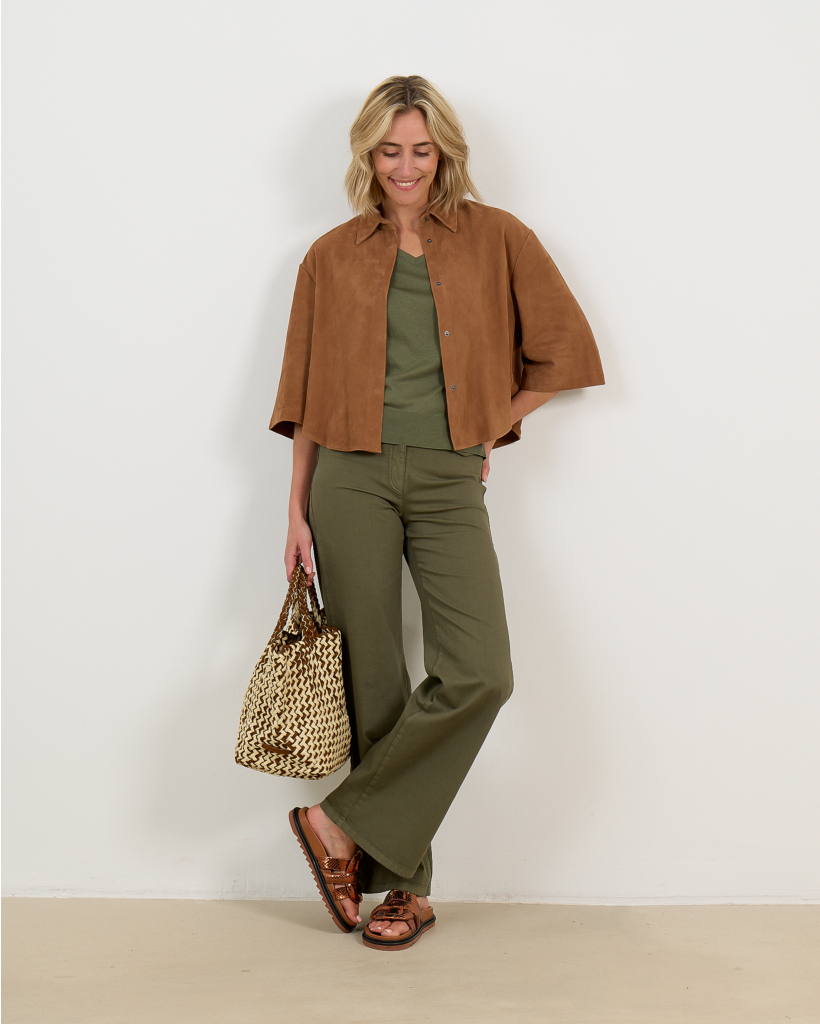 Wide-Leg Lightweight Khaki Denim