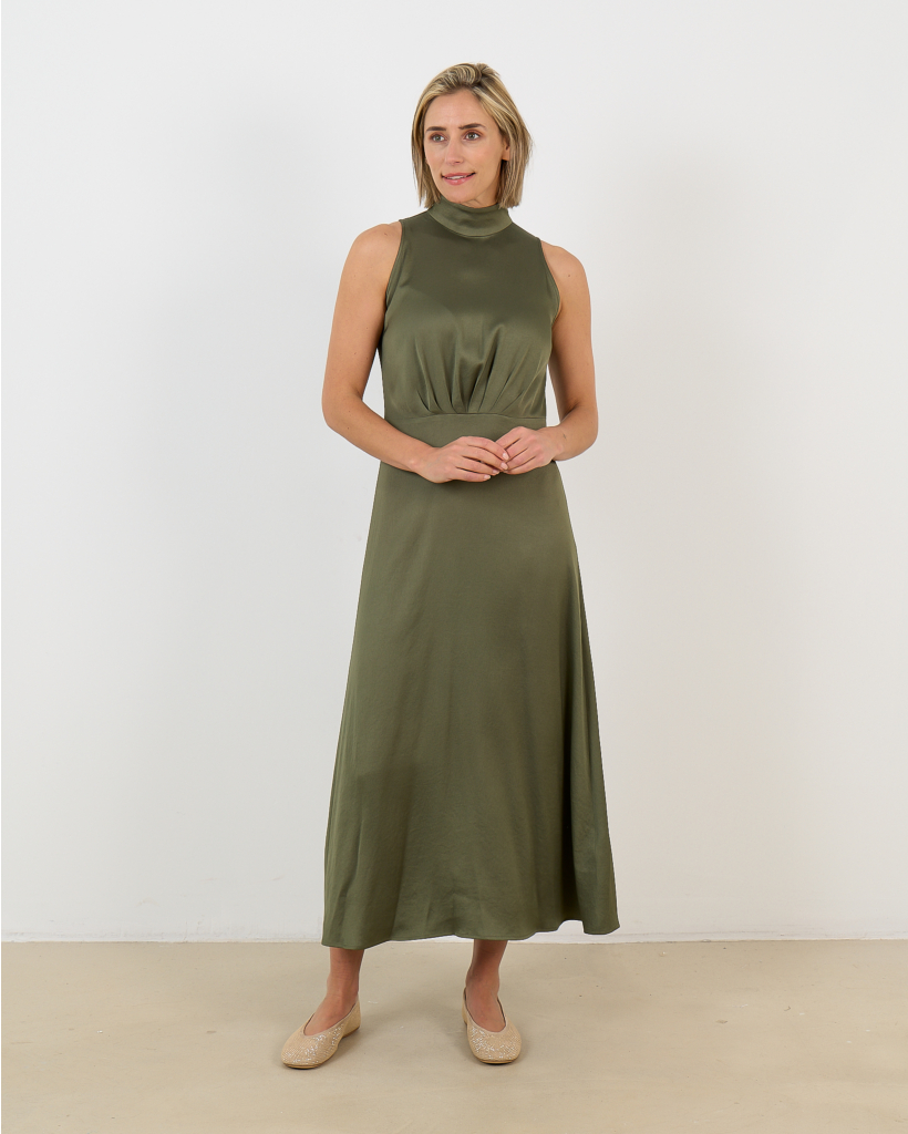 Amabel Satin Maxi Dress Dusty Olive