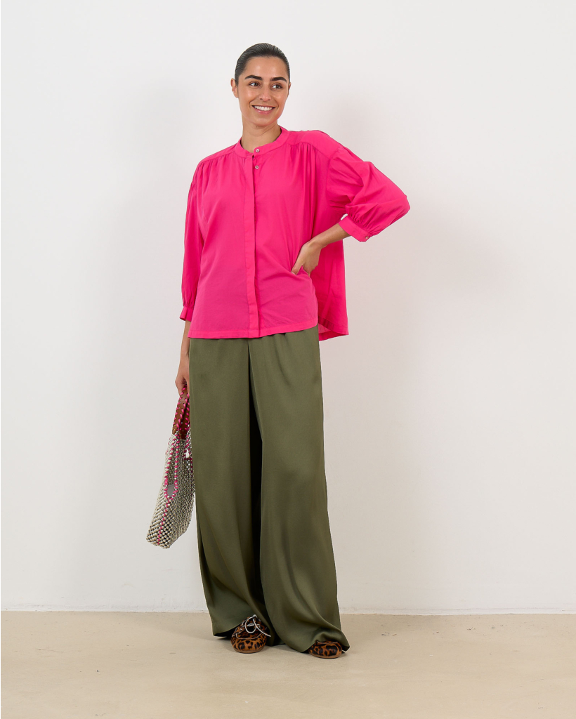 Carla Mandarin Collar Blouse Hibis