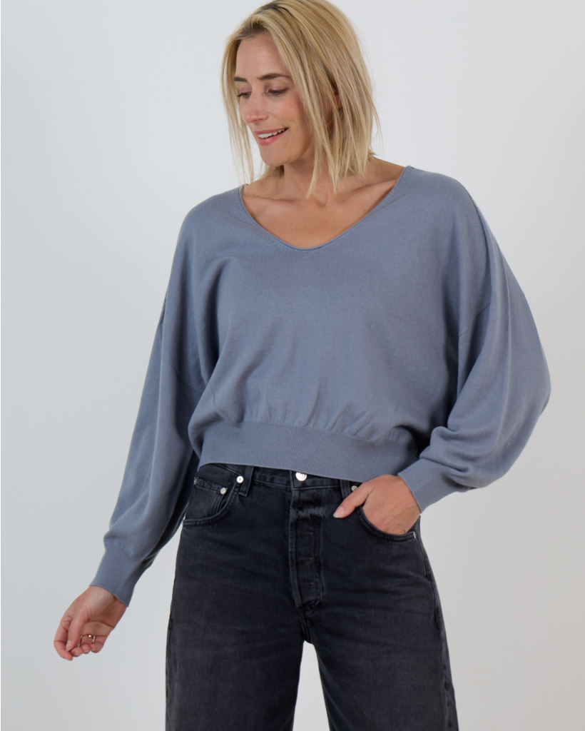 Risory Pullover Long Sleeves and Round Neck Grey Blue