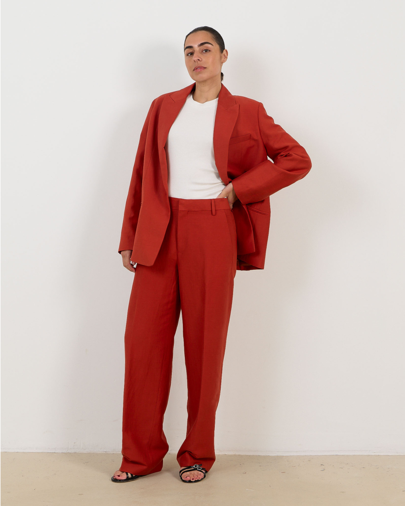 Red Linen-Viscose Blazer
