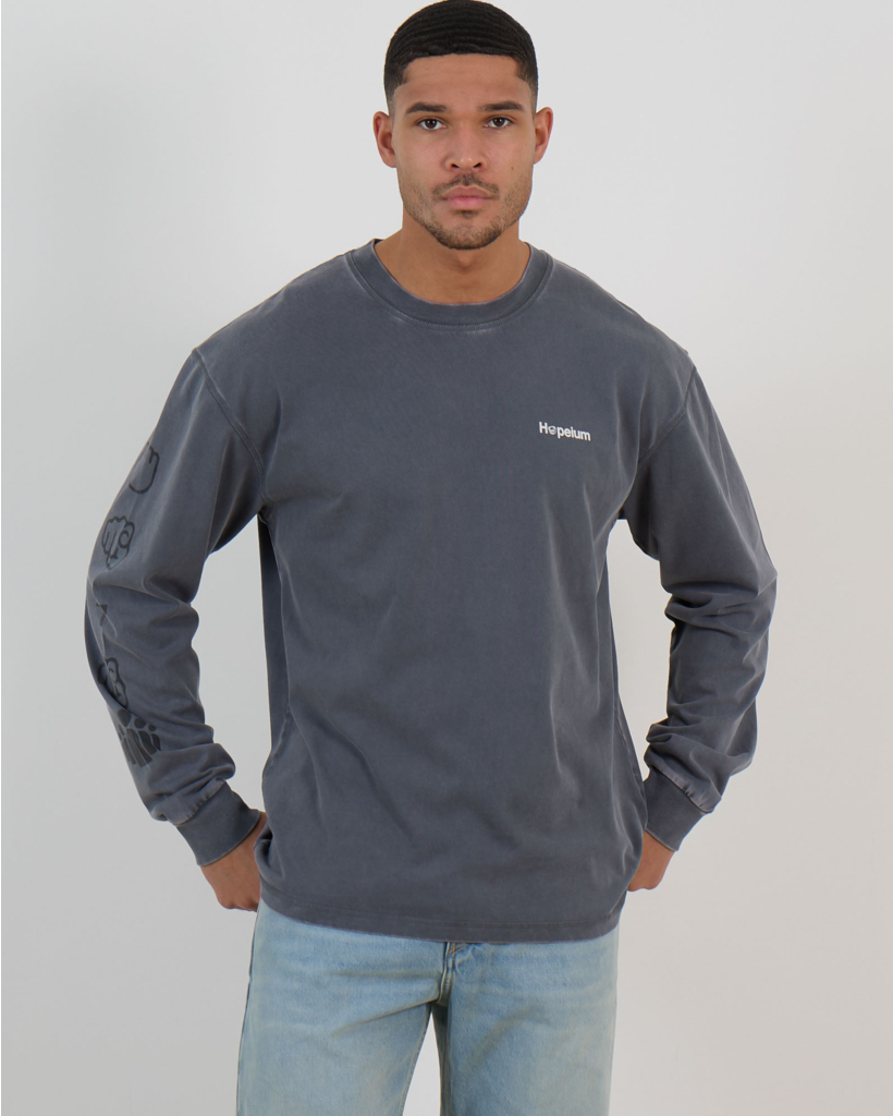 L/S Text Printed Shirt with Long Sleeves Grey