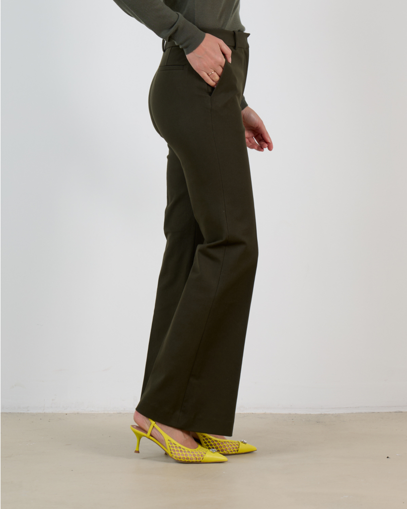 Tafira Stretch Gabardine Straight-Leg Khaki Trousers