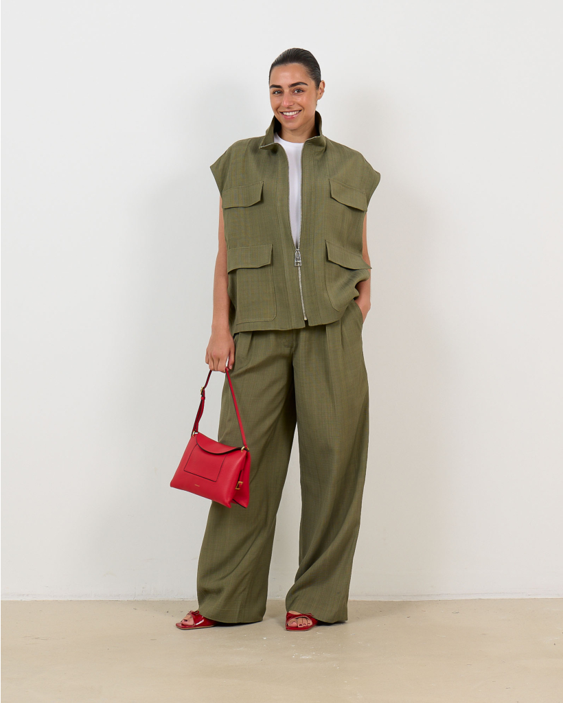 Argo High-Waisted Pleated Trousers Khaki