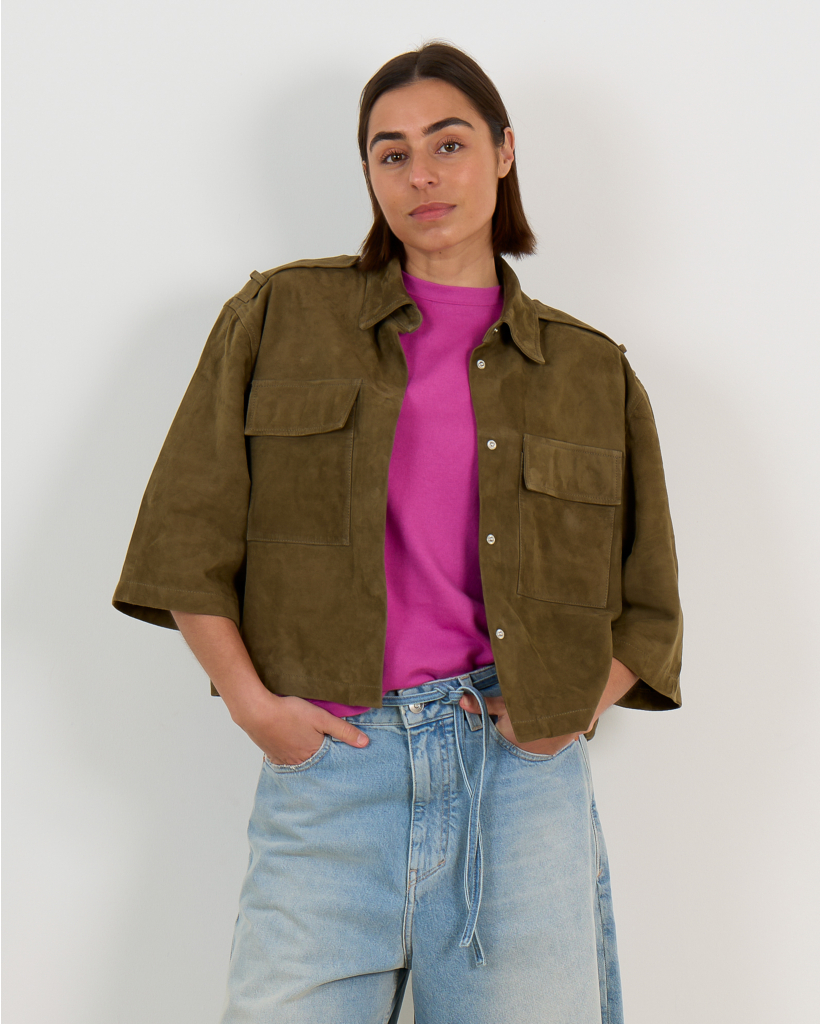 Nala Suède Korte Mouwen Shacket Kaki