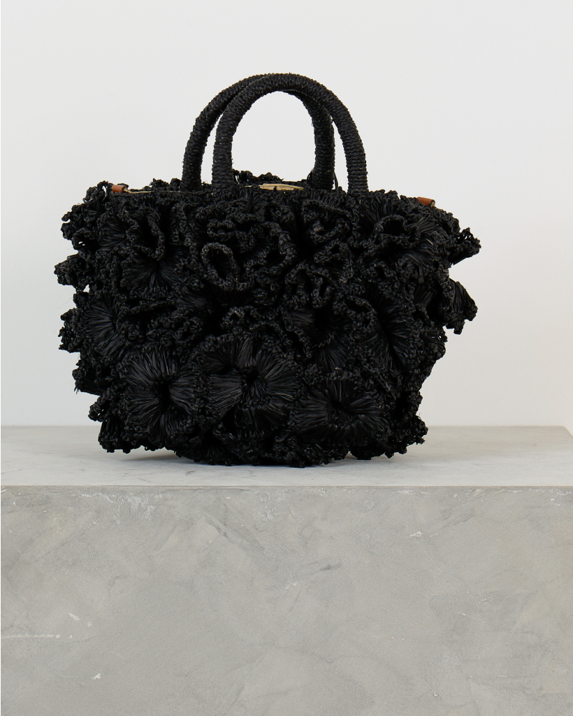 Black Coral Raffia Bag