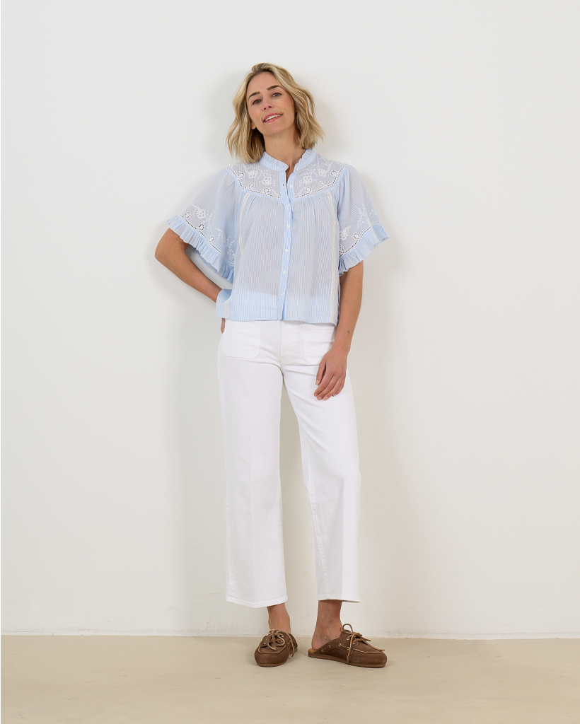 Mae Short-Sleeve Blue and White Striped Shirt