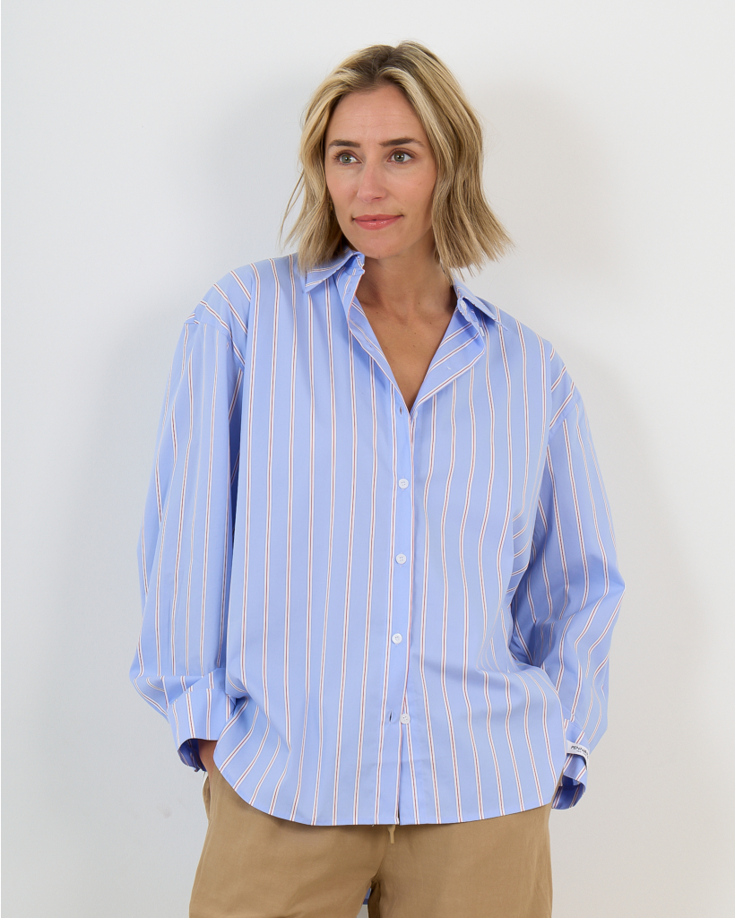 Gestreepte Blouse met Knopen Blauw Rood