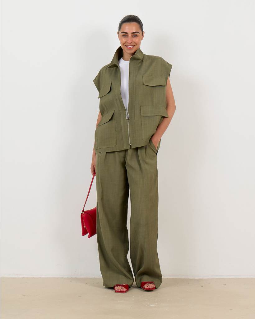 Gilma Khaki Gilet with Pockets
