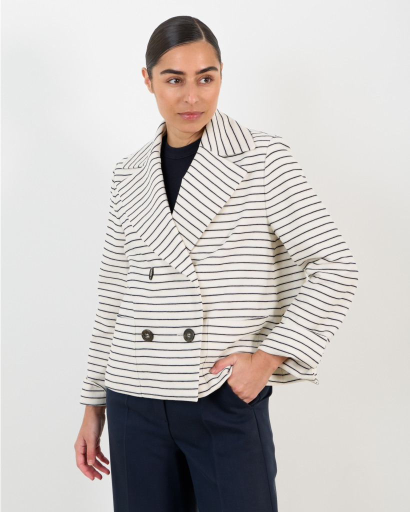 Cream and navy striped blazer