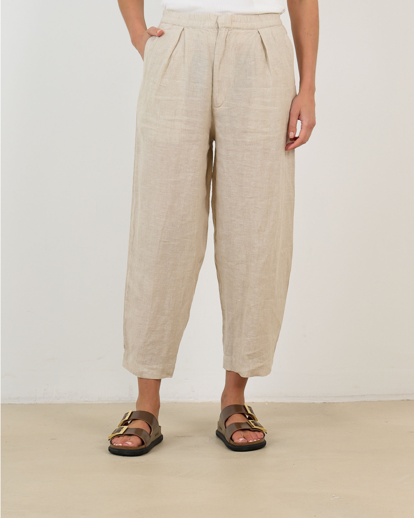 Miles Linen Relaxed-Fit Trousers Beige