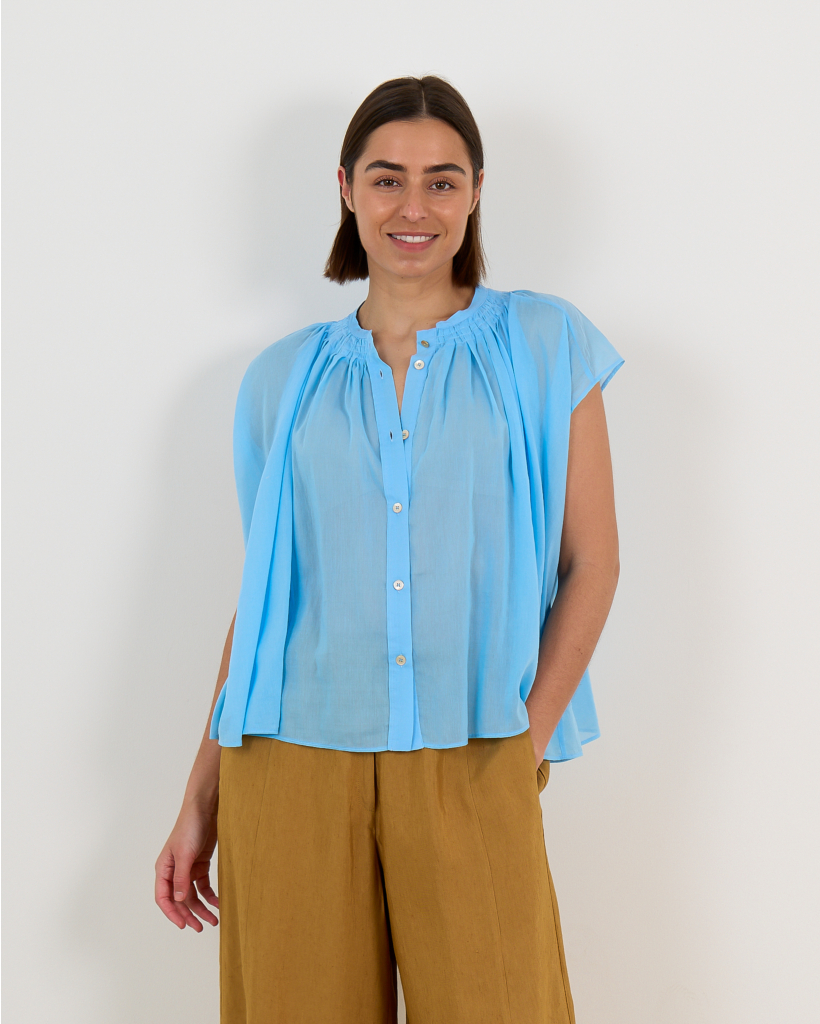 Flowy Sleeveless Silk Blouse - Blue