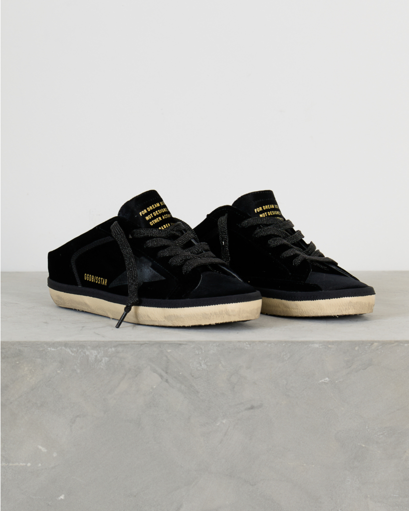 Super-Star Sabot Sneakers with Leather Star in Black Velvet
