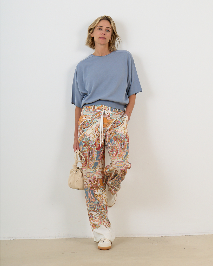 Dilary Pullover Short Sleeve and Round Neck Grey Blue