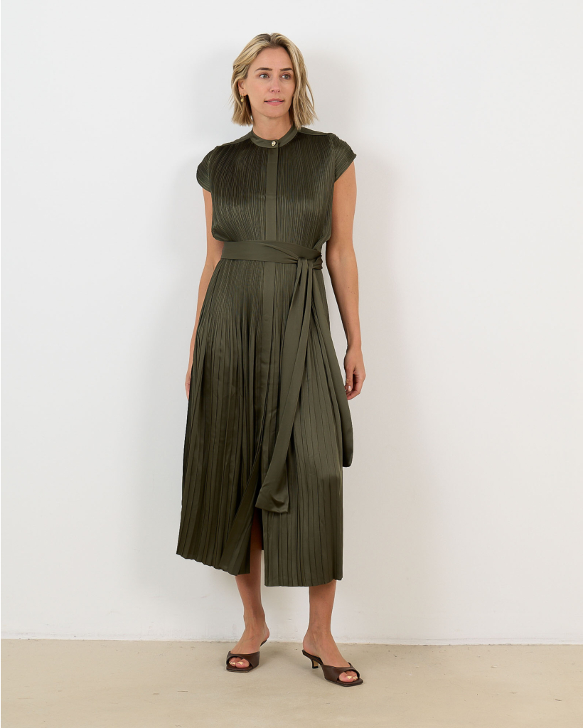 Phare Pleated Satin Midi Dress Green