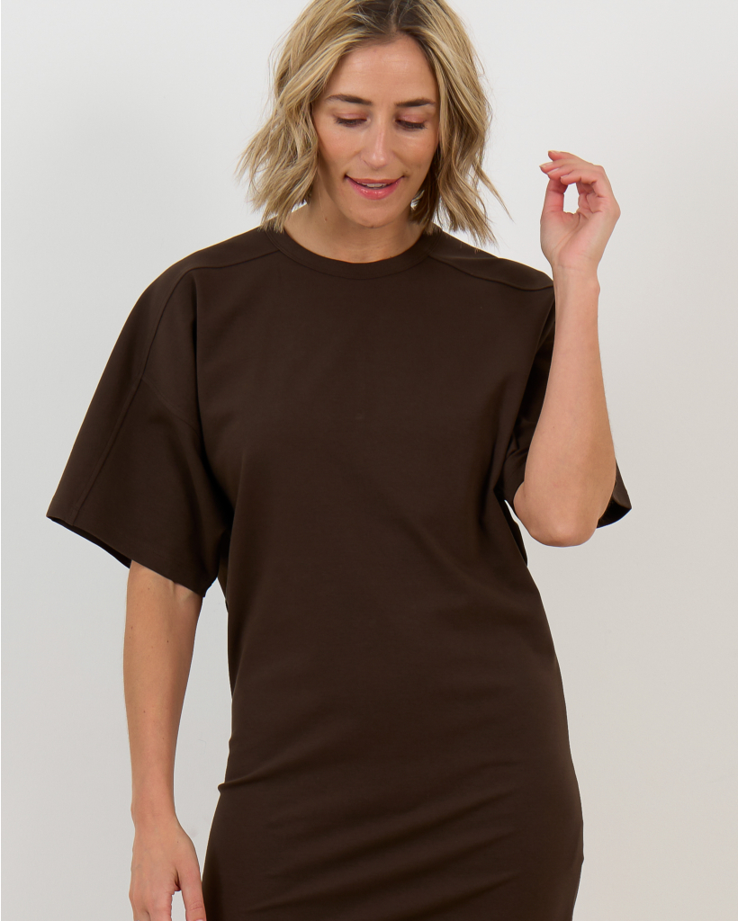 Brown Short-Sleeved Dress