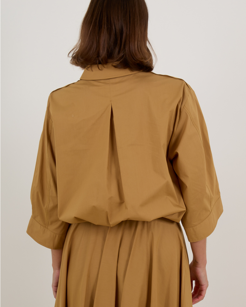 Cropped Blouse with Bow Detail - Camel