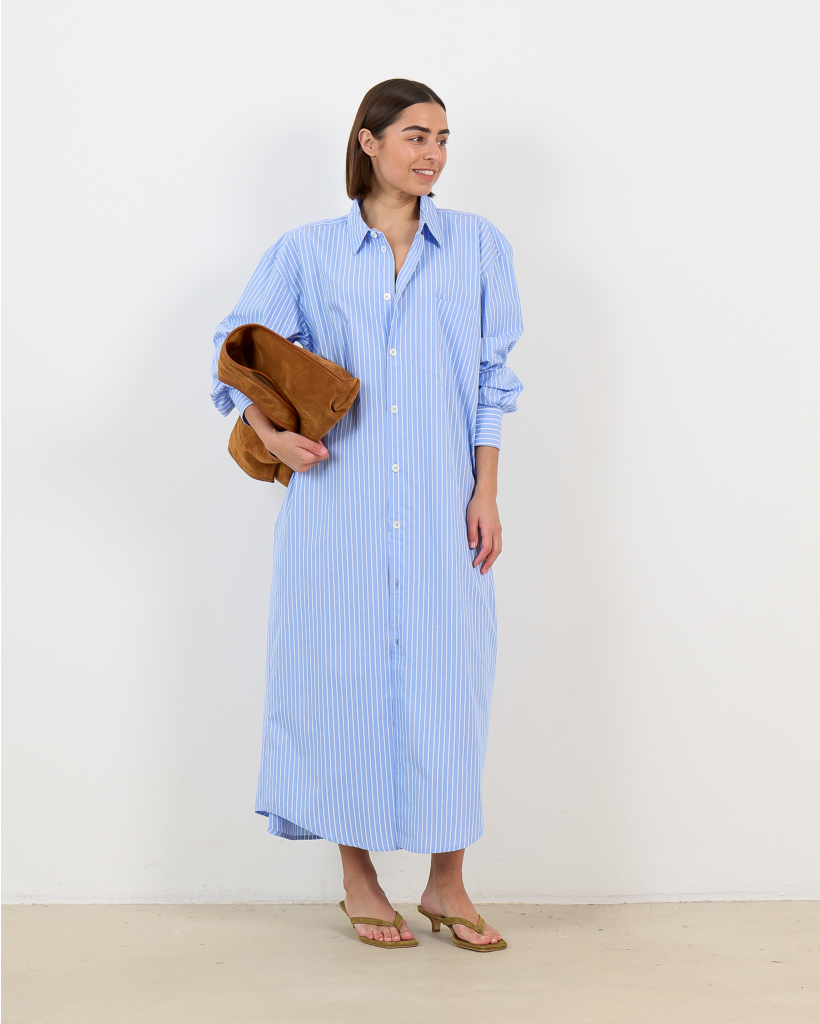 Harvey Striped Maxi Shirt Dress Blue