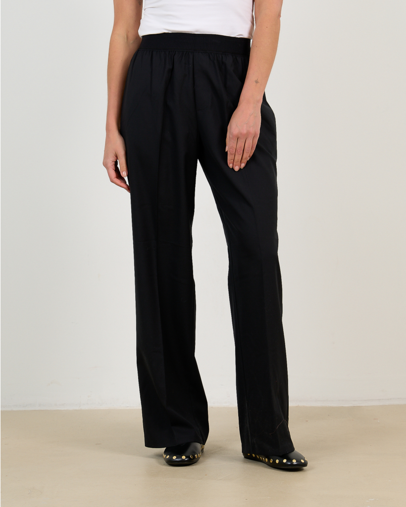 Black Wool Relaxed Trousers