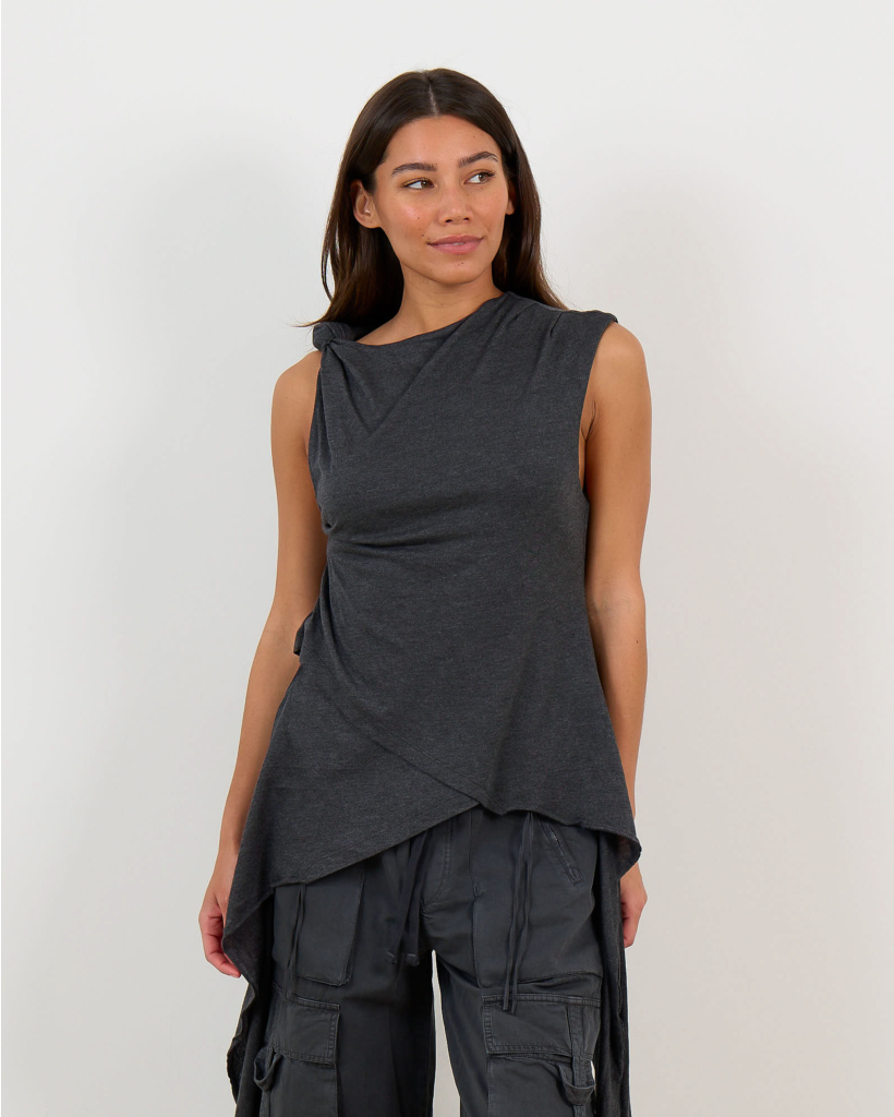 Jersey Top with Button Details in Phantom Grey