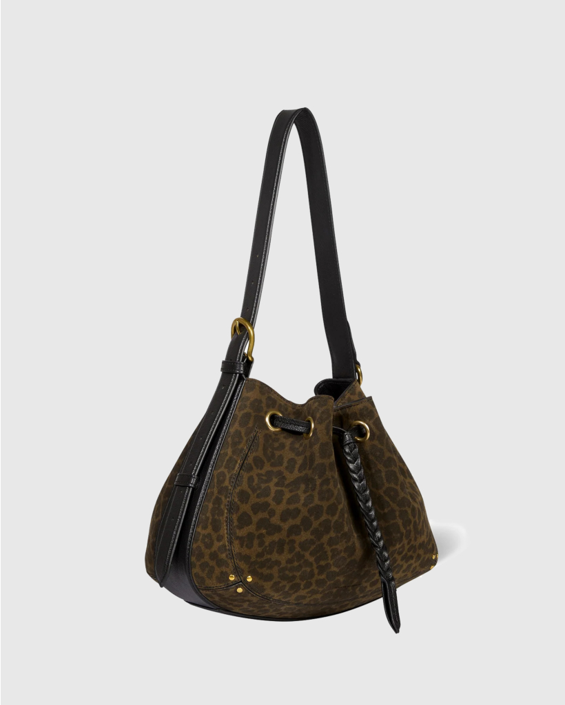 Andy Bag Khaki Leopard-Print Split Suede