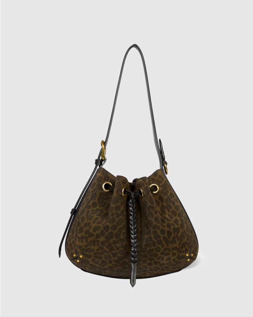 Andy Bag Khaki Leopard-Print Split Suede