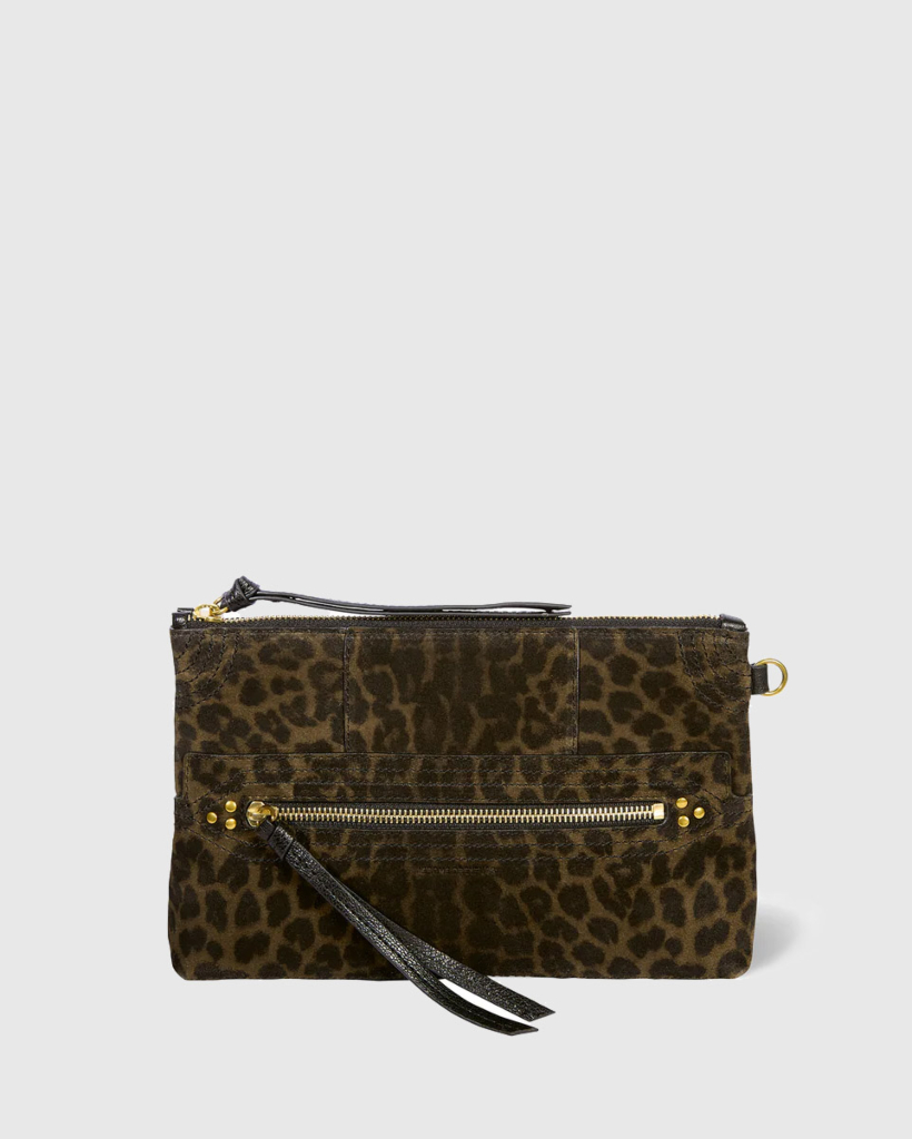 Lucky Clutch Khaki Leopard Print Split Suede
