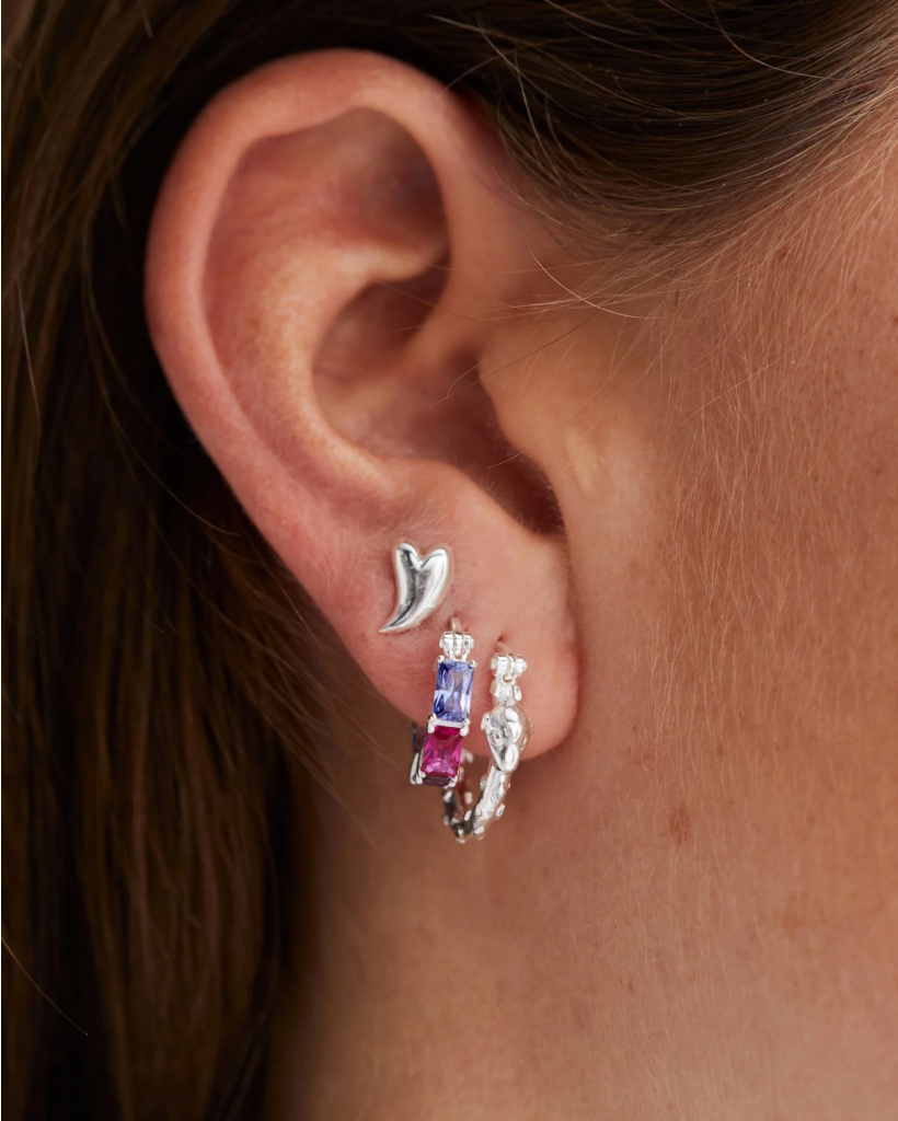 Single Groovy Heart Stud Earring Silver