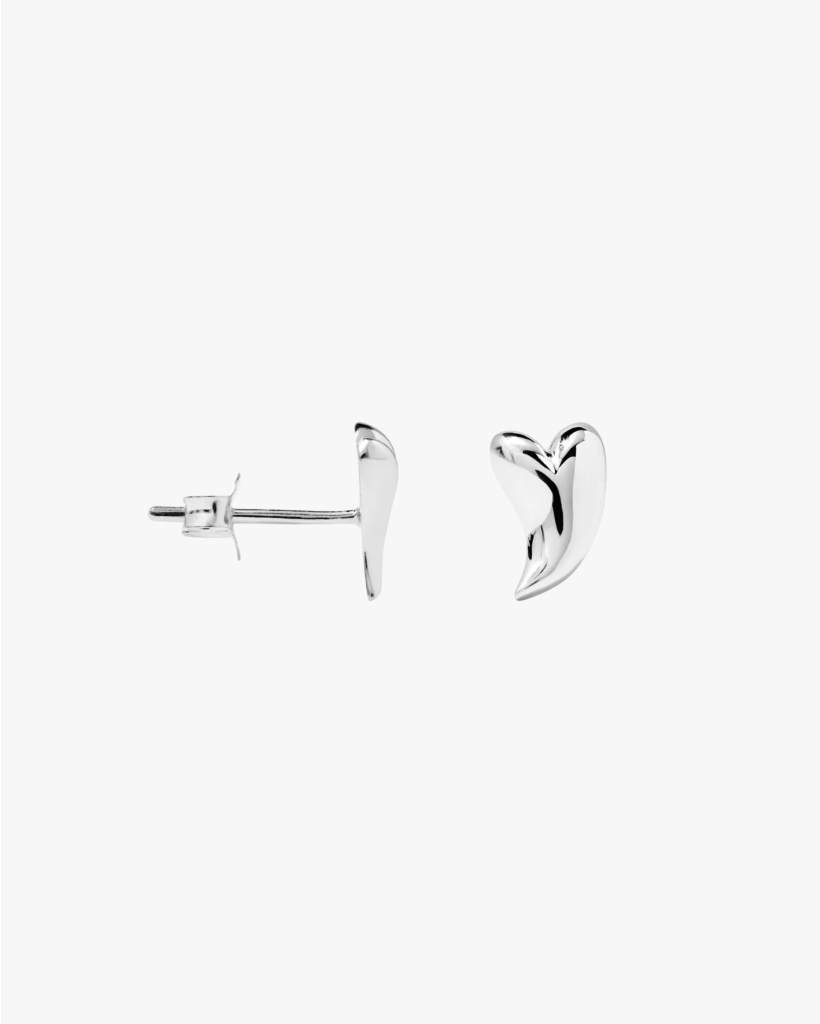 Single Groovy Heart Stud Earring Silver