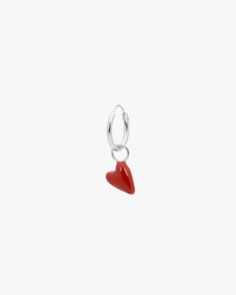 Single Heartbeat Hoop Earring - Silver
