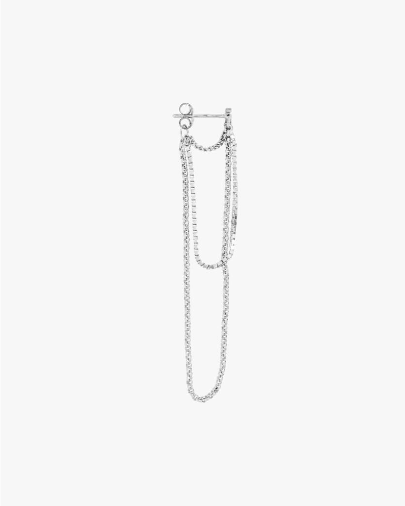 Single Triple Chain Stud Earring Silver