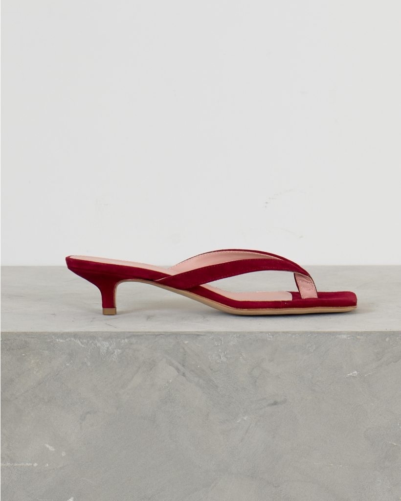 Cora Kitten-Heel Sandals, Burgundy