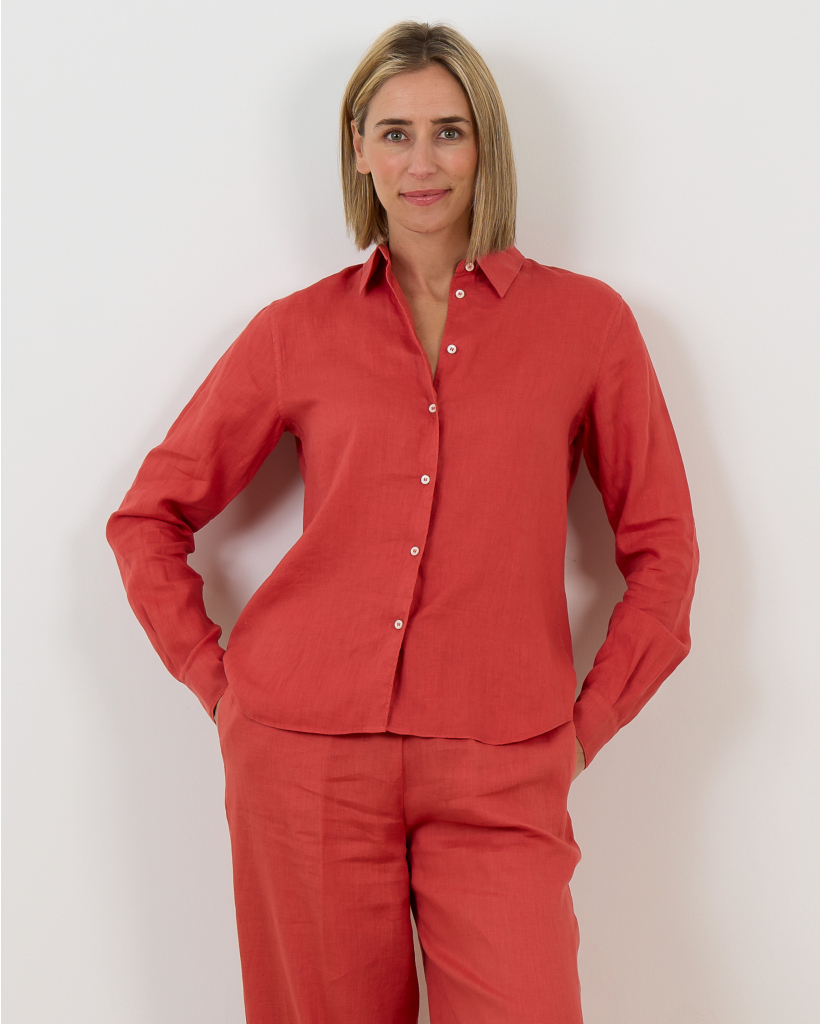 Long-Sleeve Coral Blouse