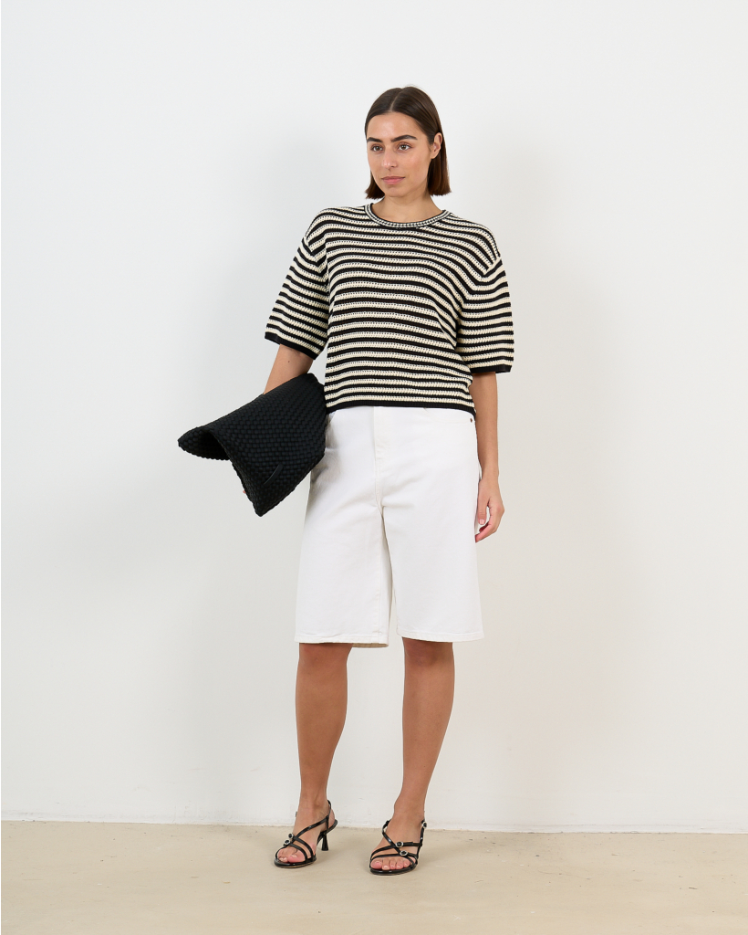 Crocheted T-Shirt Black/White Striped