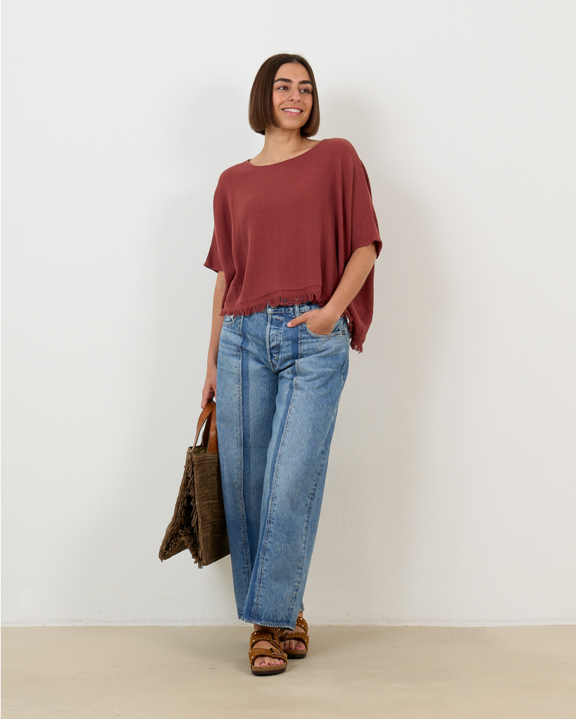 Lanai Fringed Top in Brown