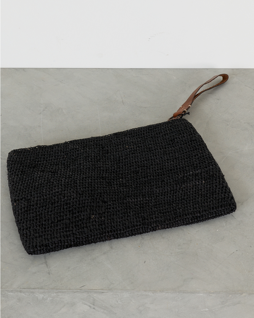 Ampy Crochet Raffia Clutch Black