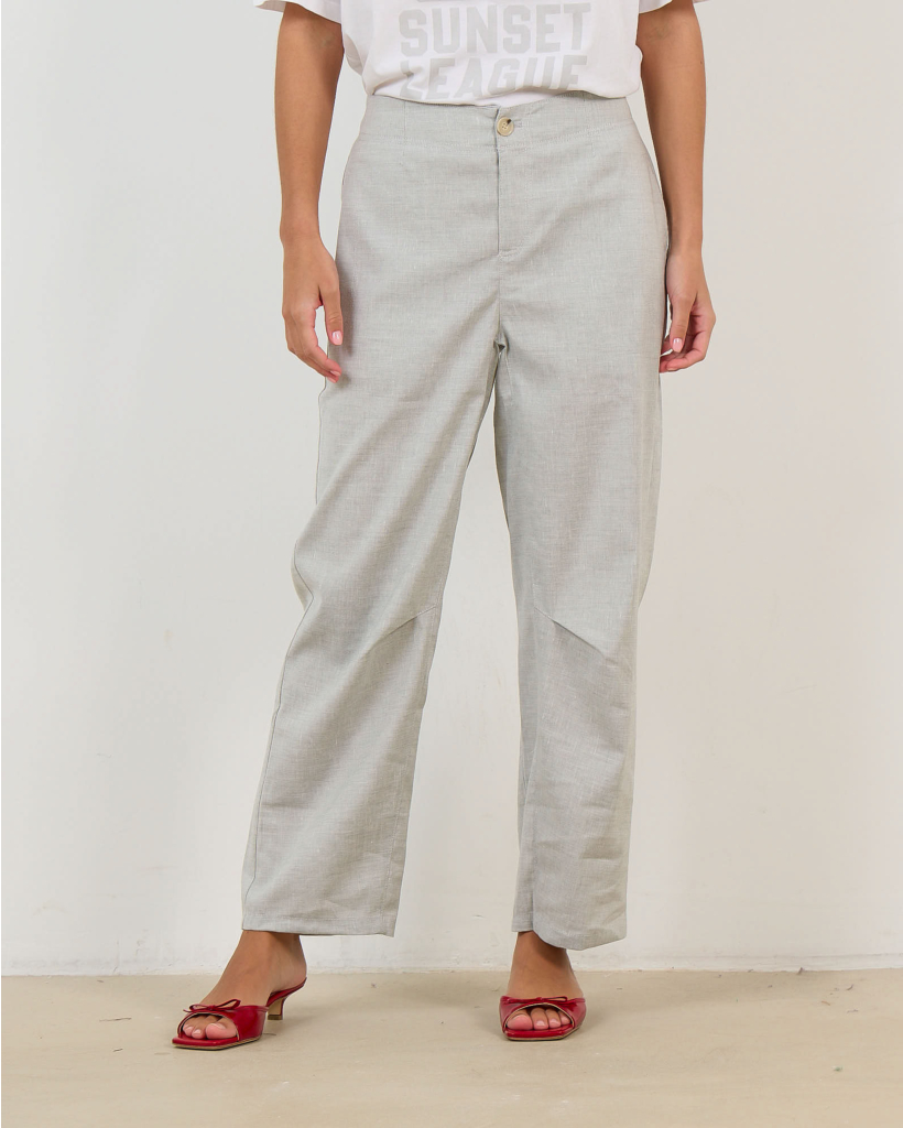 Linen-Blend Cropped Trousers Grey